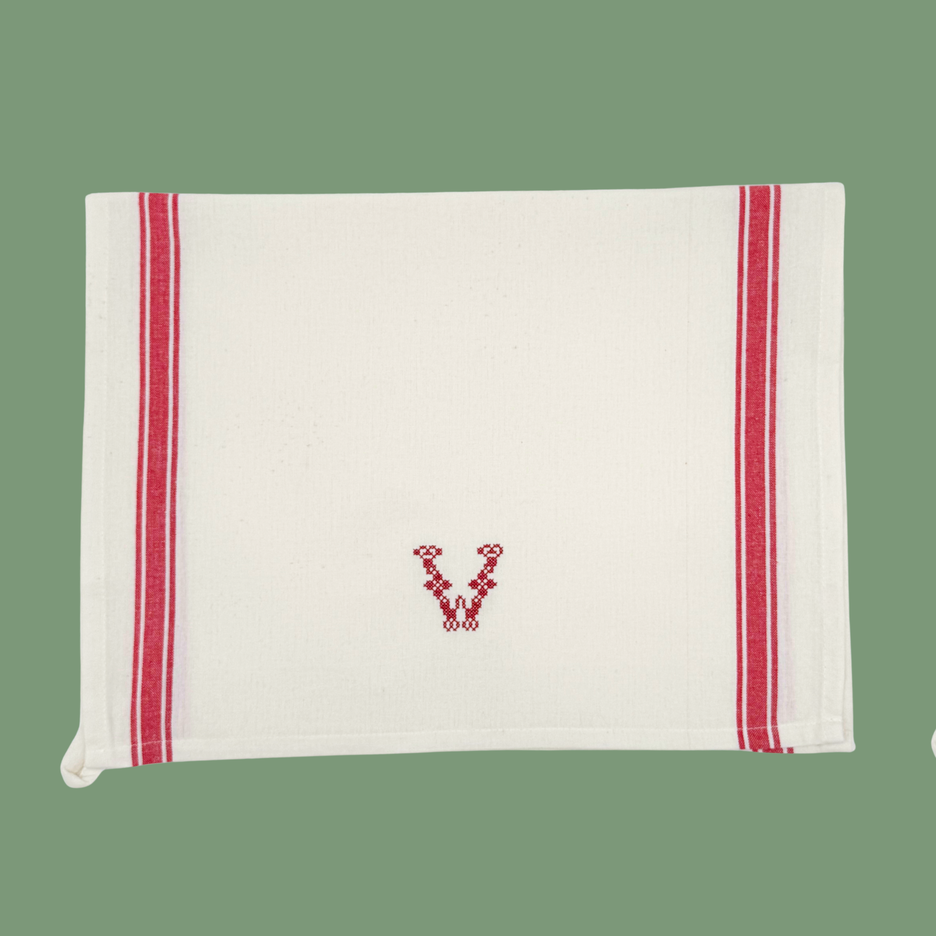 Personalized Vintage Cross Stitch Monogram Tea Towel