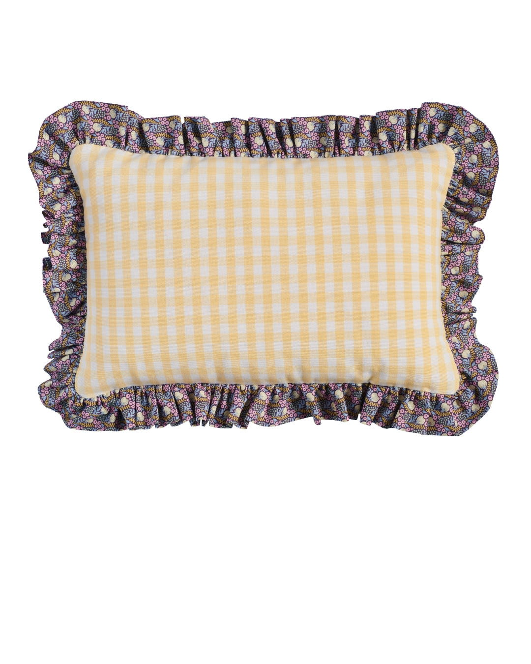 Ann Walters Lemon + Lilac Ruffle Pillow
